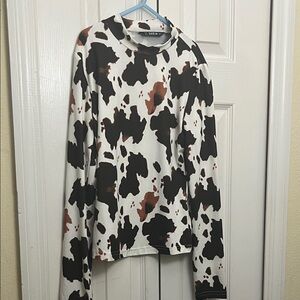 SHEIN Black and Brown Cow Print Long Sleeve Top